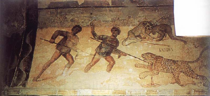 unknow artist Fresco in the main hall of the Hunting Baths at Lepcis Magna Norge oil painting art